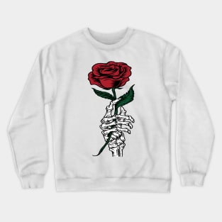 Halloween Skeleton Hand Holding A Red Flower Crewneck Sweatshirt